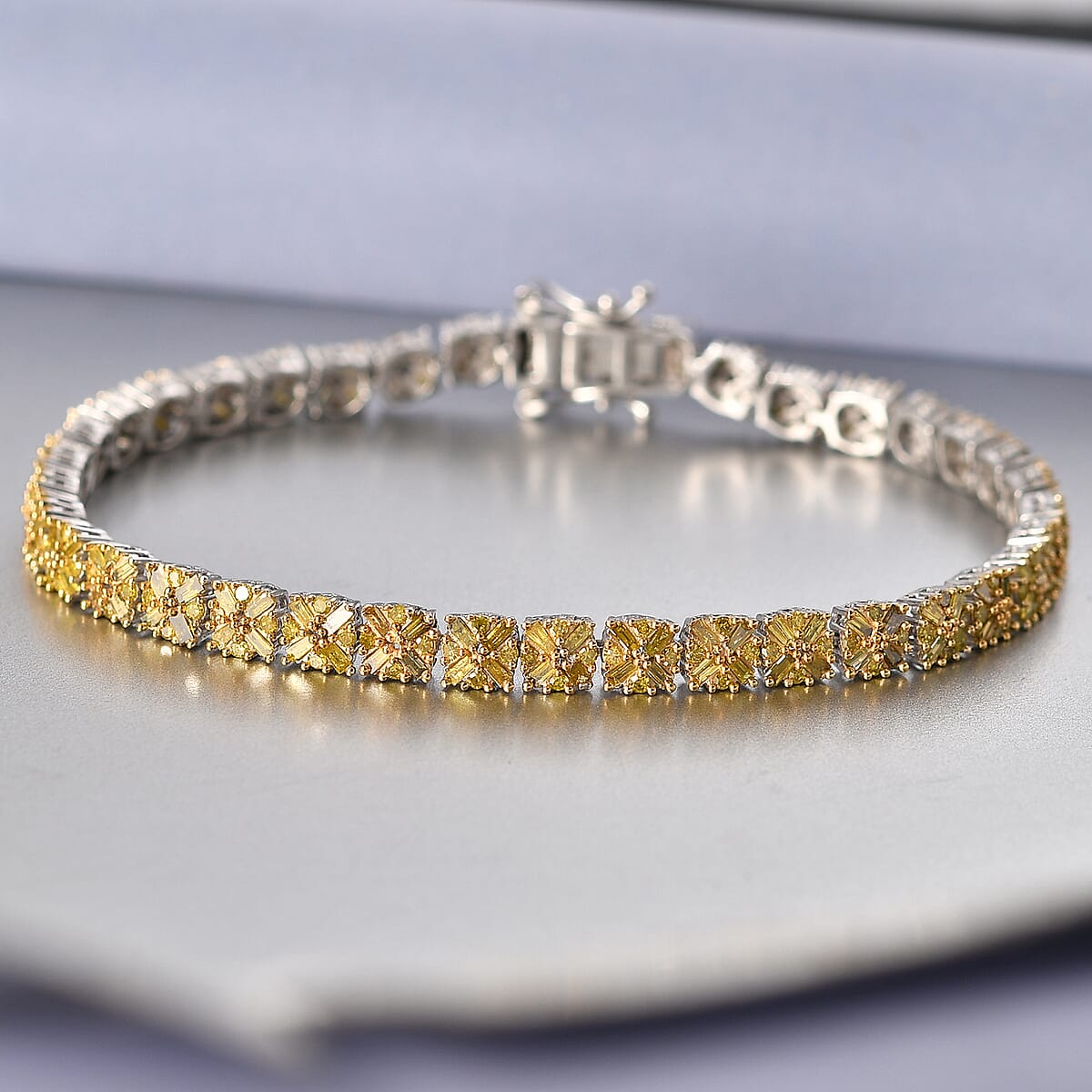 D'Joy Yellow Diamond 3.00 ctw Royal Crossfire Bracelet in Rhodium Over Sterling Silver (7.25 In) image number 1