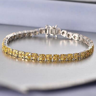 D'Joy Yellow Diamond 3.00 ctw Royal Crossfire Bracelet in Rhodium Over Sterling Silver (7.25 In)