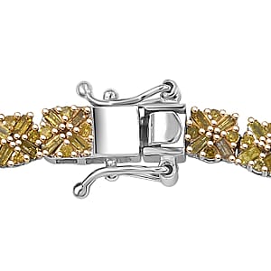 D'Joy Yellow Diamond 3.00 ctw Royal Crossfire Bracelet in Rhodium Over Sterling Silver (7.25 In)