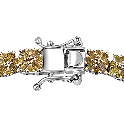 D'Joy Yellow Diamond 3.00 ctw Royal Crossfire Bracelet in Rhodium Over Sterling Silver (7.25 In)