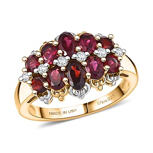 D'Joy Premium Anthill Garnet and Moissanite 2.20 ctw Heritage Bloom Ring in 18K Vermeil YG and Rhodium Over Sterling Silver (Size 10.0)