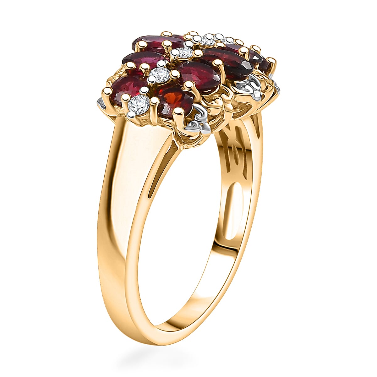 D'Joy Premium Anthill Garnet and Moissanite 2.20 ctw Heritage Bloom Ring in 18K Vermeil YG and Rhodium Over Sterling Silver (Size 10.0) image number 3