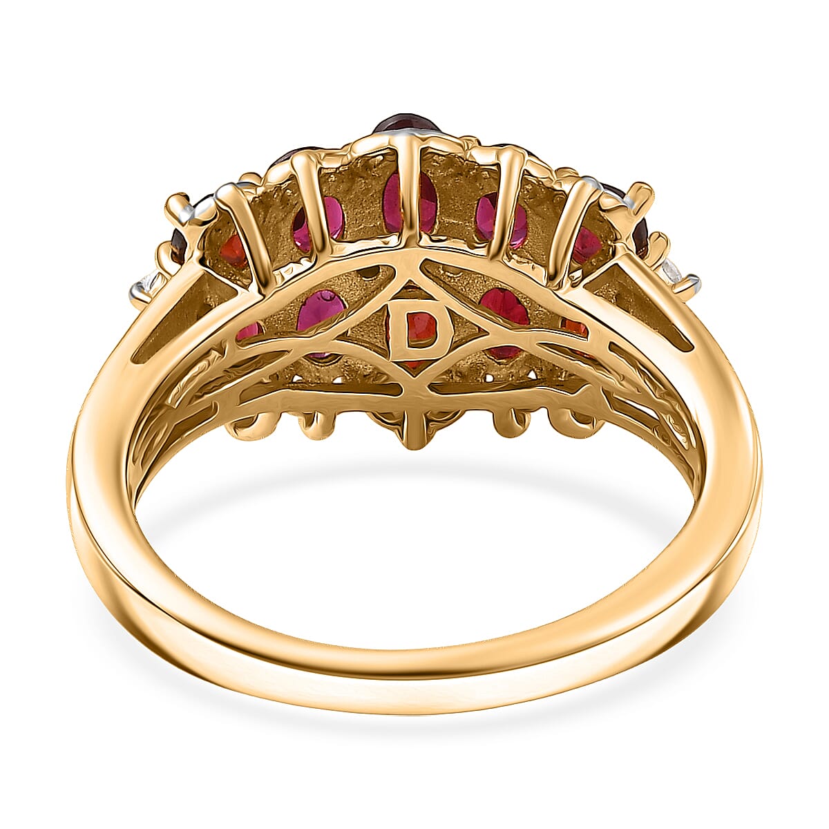 D'Joy Premium Anthill Garnet and Moissanite 2.20 ctw Heritage Bloom Ring in 18K Vermeil YG and Rhodium Over Sterling Silver (Size 10.0) image number 4