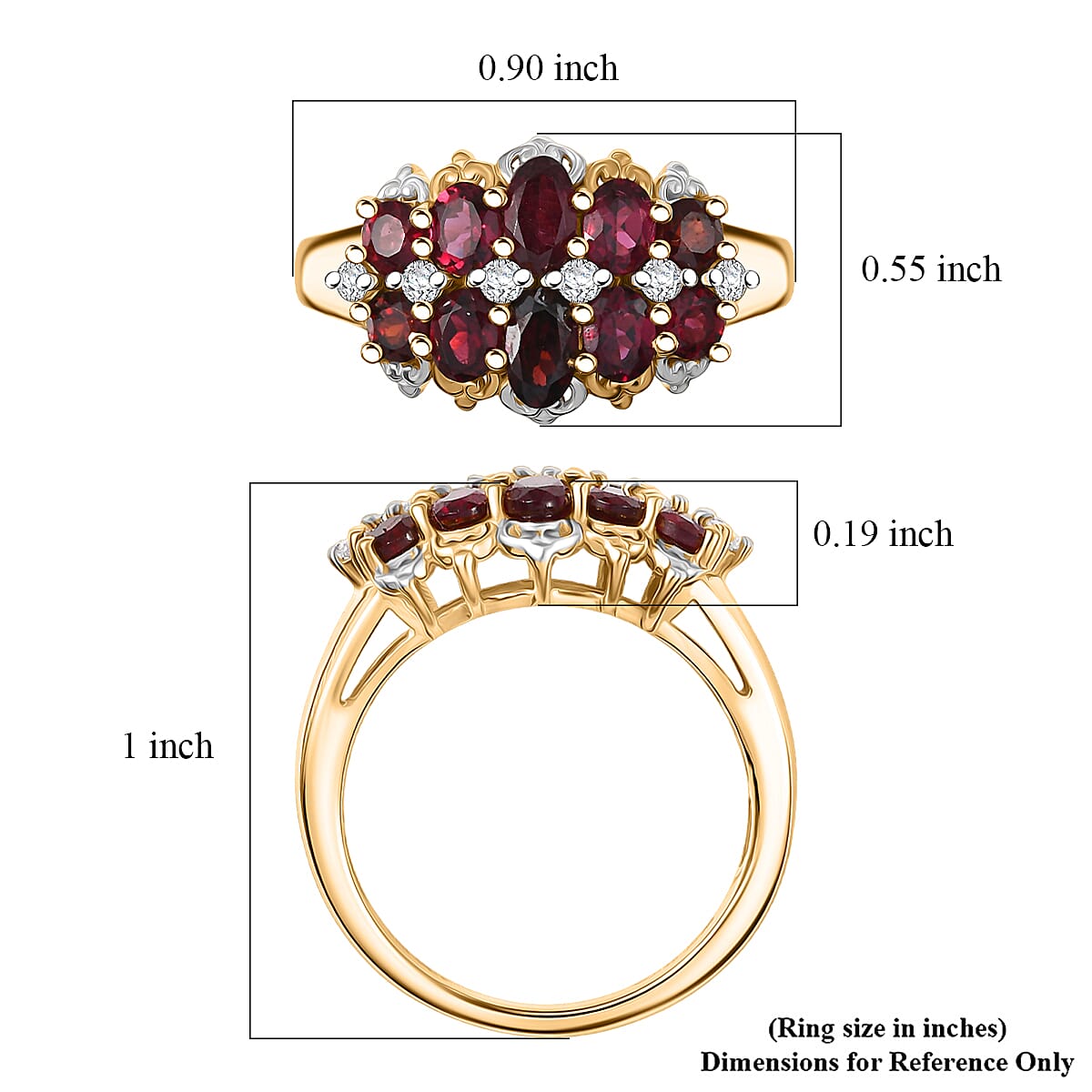 D'Joy Premium Anthill Garnet and Moissanite 2.20 ctw Heritage Bloom Ring in 18K Vermeil YG and Rhodium Over Sterling Silver (Size 10.0) image number 5
