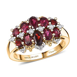 D'Joy Premium Anthill Garnet and Moissanite 2.20 ctw Heritage Bloom Ring in 18K Vermeil YG and Rhodium Over Sterling Silver (Size 5.0)