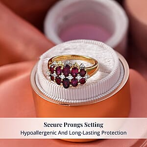 D'Joy Premium Anthill Garnet and Moissanite 2.20 ctw Heritage Bloom Ring in 18K Vermeil YG and Rhodium Over Sterling Silver (Size 5.0)