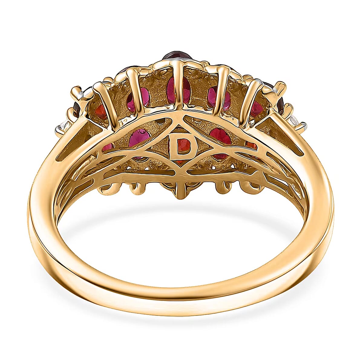 D'Joy Premium Anthill Garnet and Moissanite 2.20 ctw Heritage Bloom Ring in 18K Vermeil YG and Rhodium Over Sterling Silver (Size 5.0) image number 6