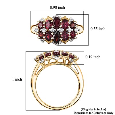D'Joy Premium Anthill Garnet and Moissanite 2.20 ctw Heritage Bloom Ring in 18K Vermeil YG and Rhodium Over Sterling Silver (Size 6.0)