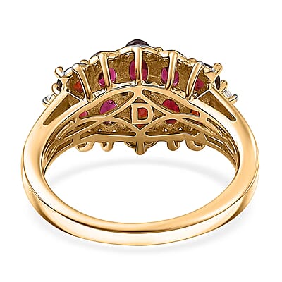 D'Joy Premium Anthill Garnet and Moissanite 2.20 ctw Heritage Bloom Ring in 18K Vermeil YG and Rhodium Over Sterling Silver (Size 8.0)