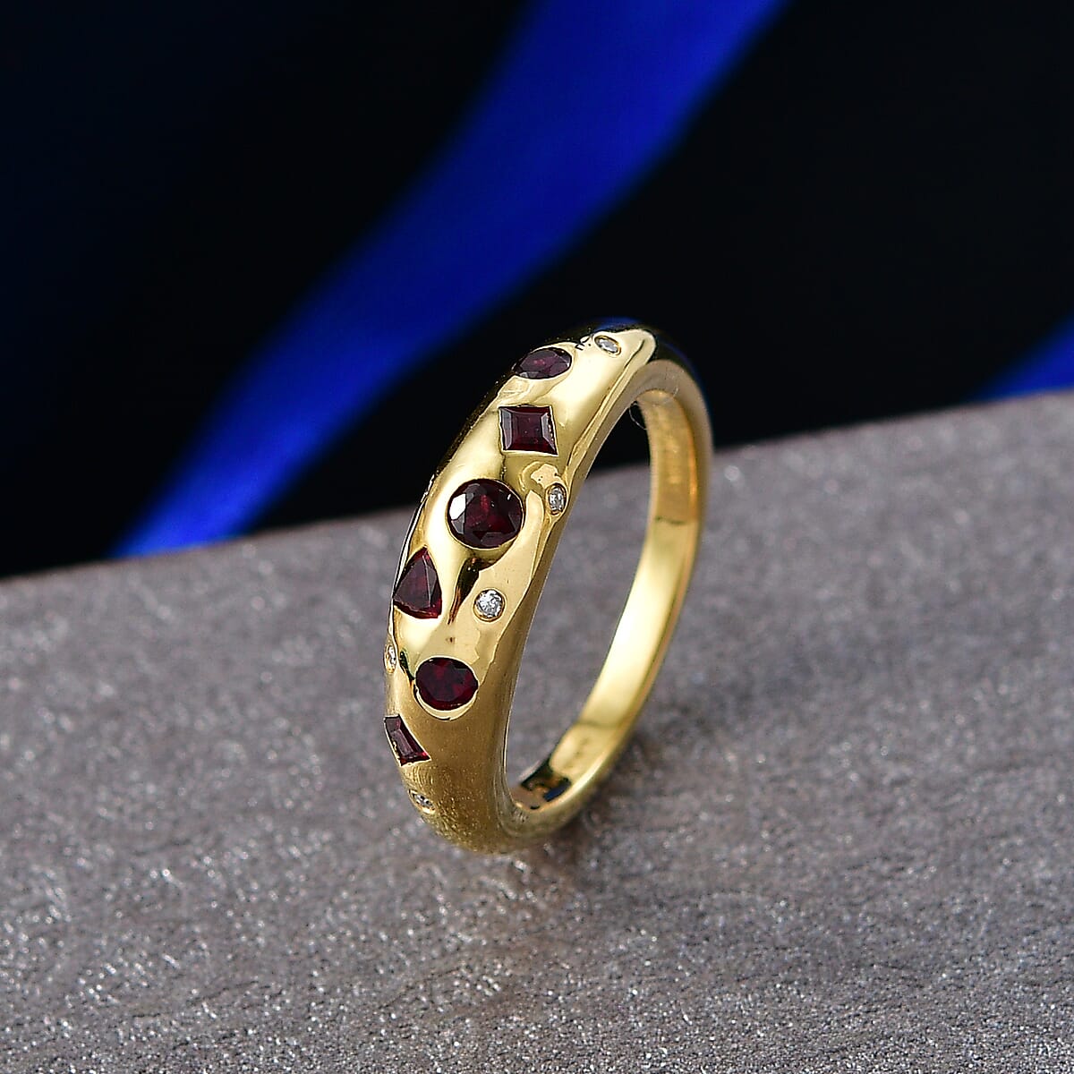 Premium Anthill Garnet, Luxuriant Lab Grown Diamond (G-H, SI) Ring in 18K Vermeil YG Over Sterling Silver (Size 10.0) 0.65 ctw image number 1