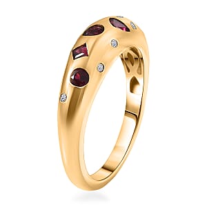 Premium Anthill Garnet and Luxuriant Lab Grown Diamond G-H SI 0.65 ctw Mosaic Ring in 18K Vermeil Yellow Gold Over Sterling Silver (Size 10.0)