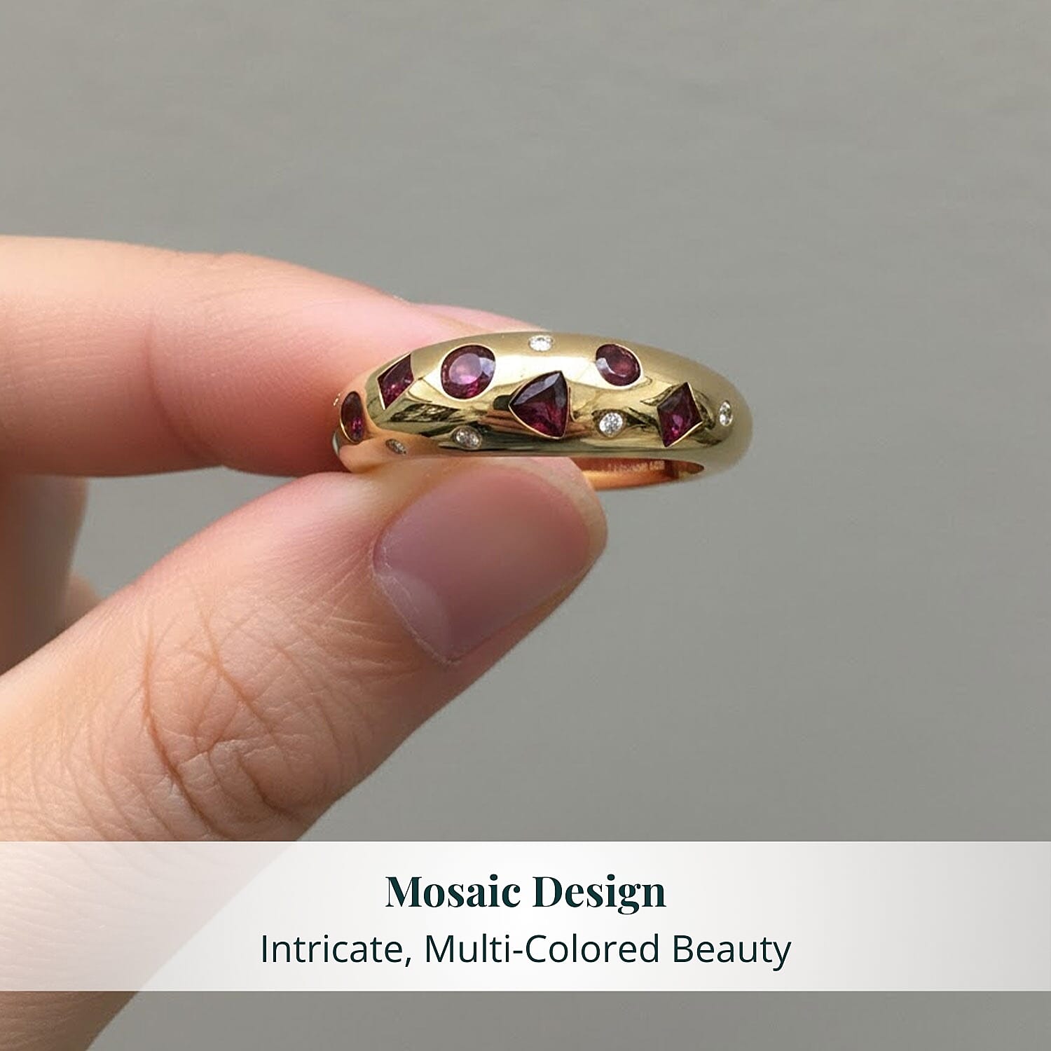 Premium Anthill Garnet and Luxuriant Lab Grown Diamond G-H SI 0.65 ctw Mosaic Ring in 18K Vermeil Yellow Gold Over Sterling Silver (Size 10.0)