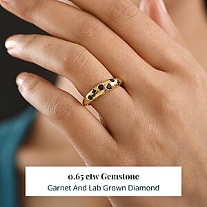 Premium Anthill Garnet and Luxuriant Lab Grown Diamond G-H SI 0.65 ctw Mosaic Ring in 18K Vermeil Yellow Gold Over Sterling Silver (Size 5.0)