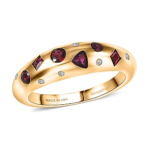 Premium Anthill Garnet and Luxuriant Lab Grown Diamond G-H SI 0.65 ctw Mosaic Ring in 18K Vermeil Yellow Gold Over Sterling Silver (Size 6.0) (Del. in 5-7 Days) 