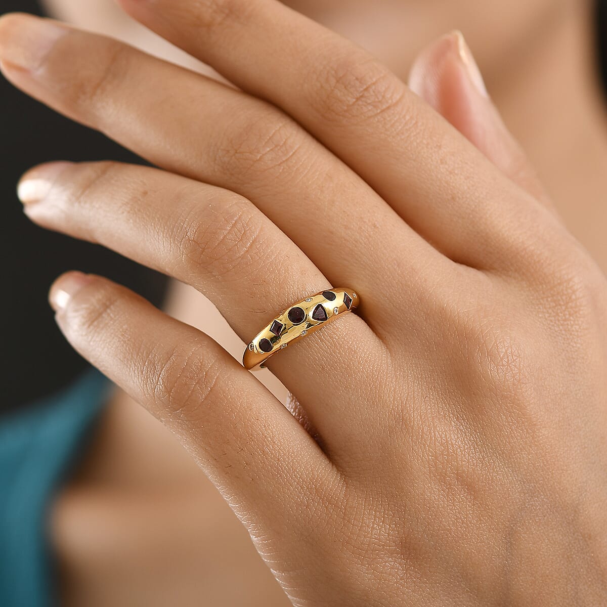 Premium Anthill Garnet and Luxuriant Lab Grown Diamond G-H SI 0.65 ctw Mosaic Ring in 18K Vermeil Yellow Gold Over Sterling Silver (Size 6.0) (Del. in 5-7 Days)  image number 2