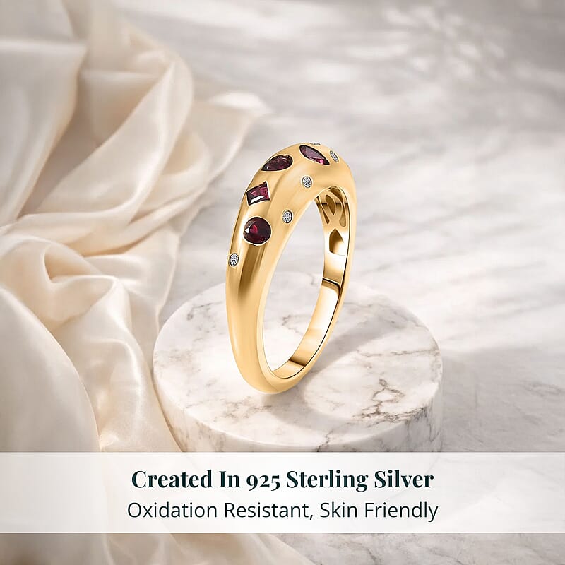 Premium Anthill Garnet and Luxuriant Lab Grown Diamond G-H SI 0.65 ctw Mosaic Ring in 18K Vermeil Yellow Gold Over Sterling Silver (Size 7.0)