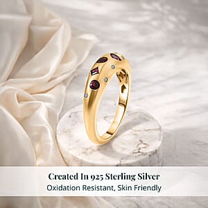 Premium Anthill Garnet and Luxuriant Lab Grown Diamond G-H SI 0.65 ctw Mosaic Ring in 18K Vermeil Yellow Gold Over Sterling Silver (Size 8.0)