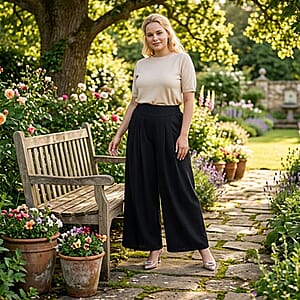  La Marey Black Wide Leg Pleated Front Knit Trouser