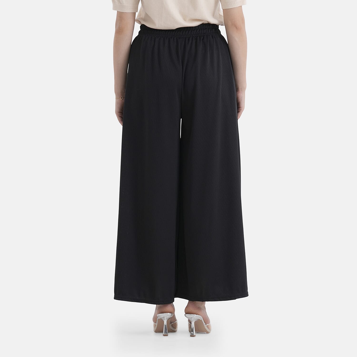 La Marey Black Wide Leg Pleated Magic Pant Front Knit Trouser
