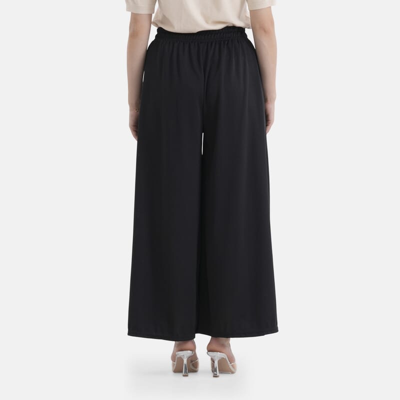 La Marey Black Wide Leg Pleated Magic Pant Front Knit Trouser
