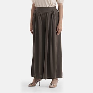  La Marey Brown Wide Leg Pleated Magic Pant Front Knit Trouser