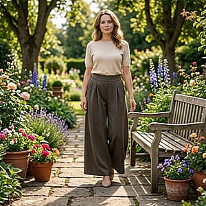  La Marey Brown Wide Leg Pleated Magic Pant Front Knit Trouser