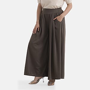  La Marey Brown Wide Leg Pleated Magic Pant Front Knit Trouser