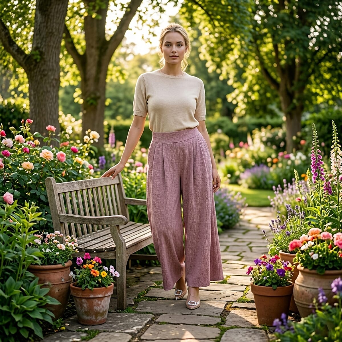  La Marey Pink Wide Leg Pleated Front Knit Trouser image number 1