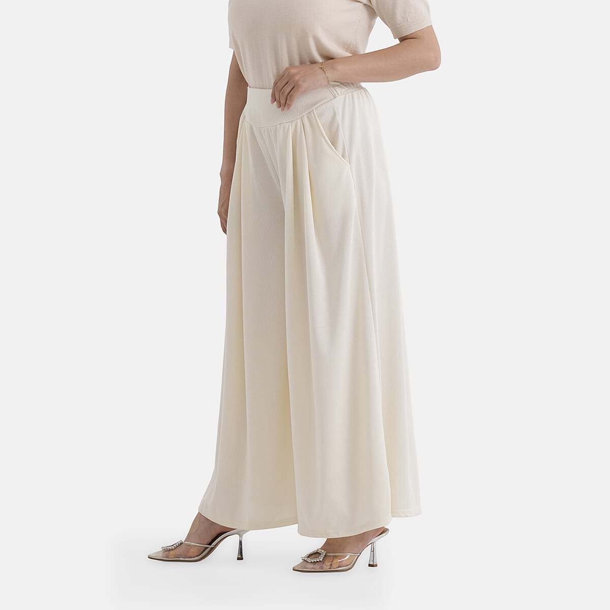  La Marey White Wide Leg Pleated Magic Pant Front Knit Trouser image number 3