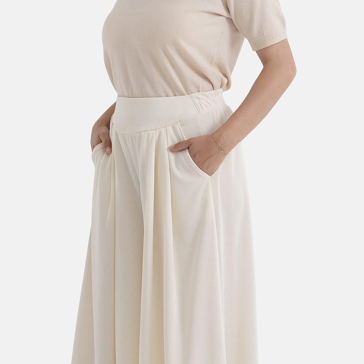  La Marey White Wide Leg Pleated Magic Pant Front Knit Trouser image number 4