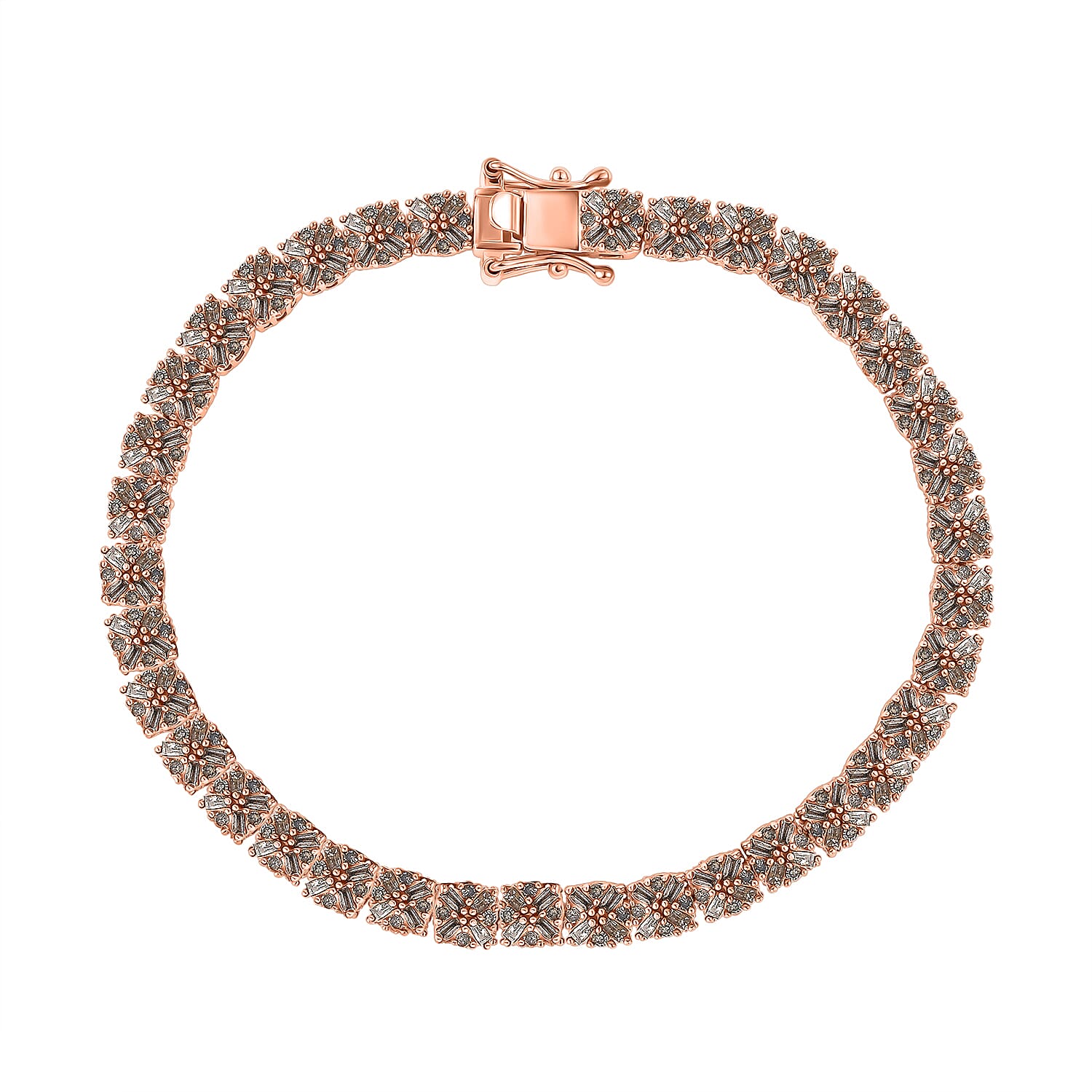 D'Joy Natural Champagne Diamond 4.00 ctw Royal Crossfire Bracelet in 18K Vermeil Rose Gold Over Sterling Silver (8.00 In)