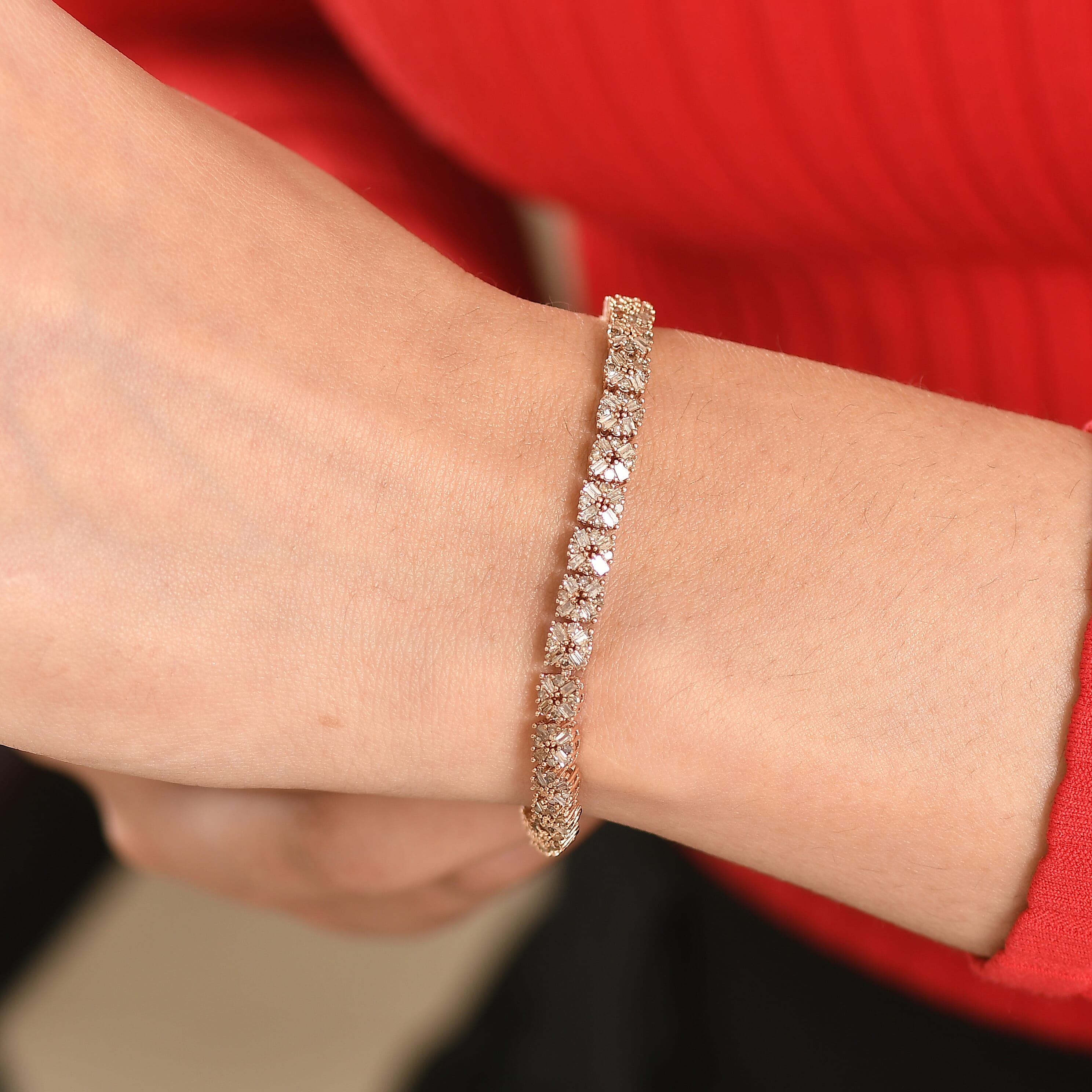 D'Joy Natural Champagne Diamond 4.00 ctw Royal Crossfire Bracelet in 18K Vermeil Rose Gold Over Sterling Silver (8.00 In)