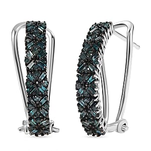 D'Joy Blue Diamond 1.00 ctw Hoop Earrings in Rhodium Over Sterling Silver