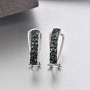 D'Joy Blue Diamond 1.00 ctw Hoop Earrings in Rhodium Over Sterling Silver