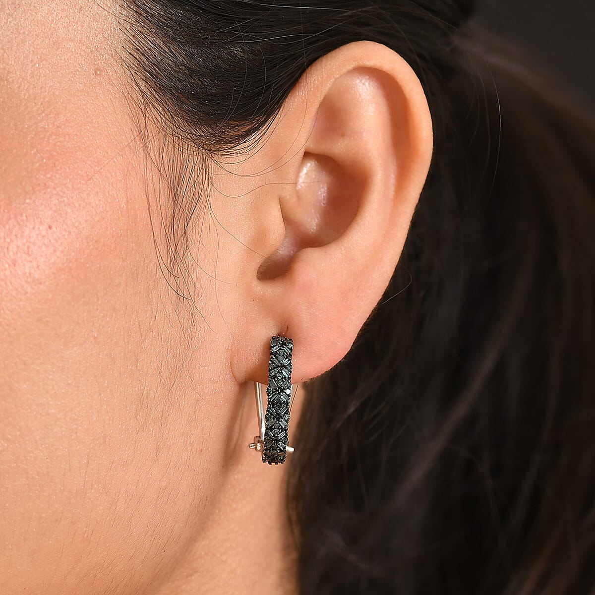 D'Joy Blue Diamond 1.00 ctw Hoop Earrings in Rhodium Over Sterling Silver image number 2