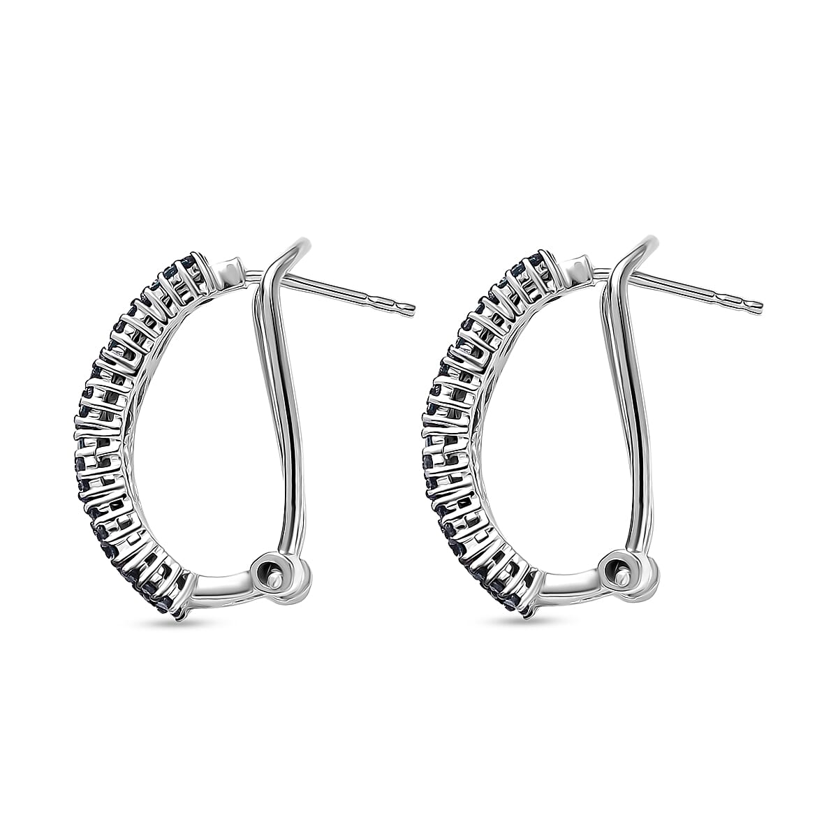 D'Joy Blue Diamond 1.00 ctw Hoop Earrings in Rhodium Over Sterling Silver image number 3