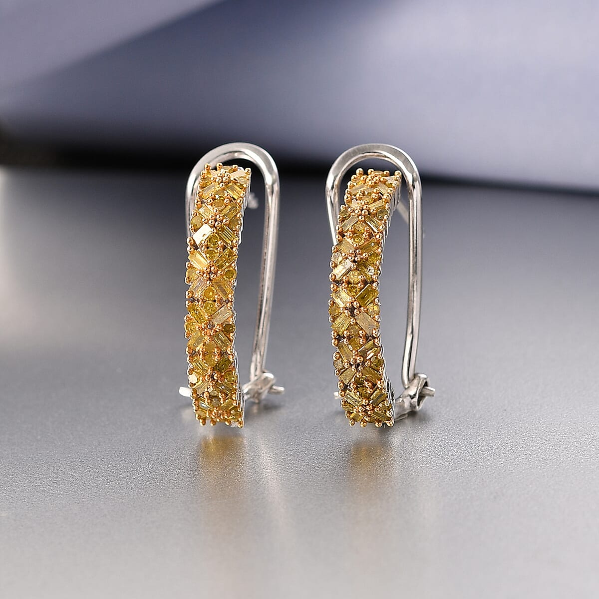 D'Joy Yellow Diamond 1.00 ctw Royal Crossfire Earrings in Rhodium Over Sterling Silver image number 1