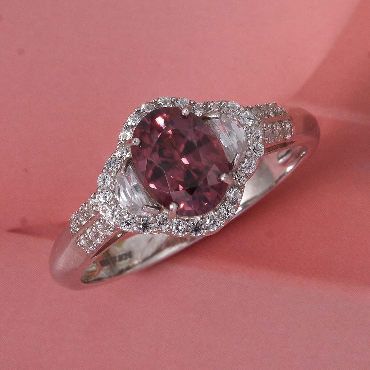 D'Joy Premium Pink Zircon and White Zircon 2.65 ctw Regal Heritage Ring in Rhodium Over Sterling Silver (Size 7.0) image number 1