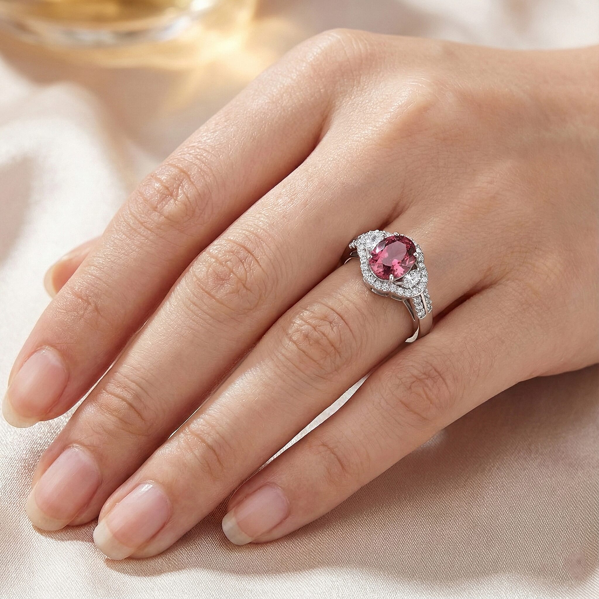 D'Joy Premium Pink Zircon and White Zircon 2.65 ctw Regal Heritage Ring in Rhodium Over Sterling Silver (Size 7.0)