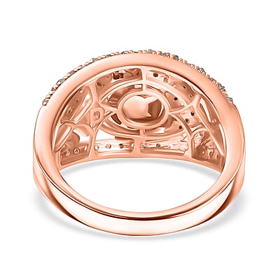 D'Joy Round Cut Natural Pink Diamond 0.50 ctw Eternal Bloom Statement Ring in 18K Vermeil Rose Gold Over Sterling Silver (Size 10.0)