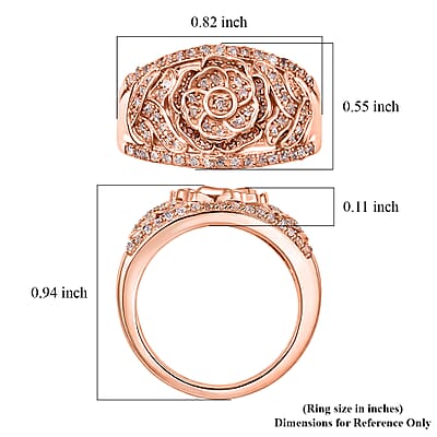 D'Joy Round Cut Natural Pink Diamond 0.50 ctw Eternal Bloom Statement Ring in 18K Vermeil Rose Gold Over Sterling Silver (Size 10.0)