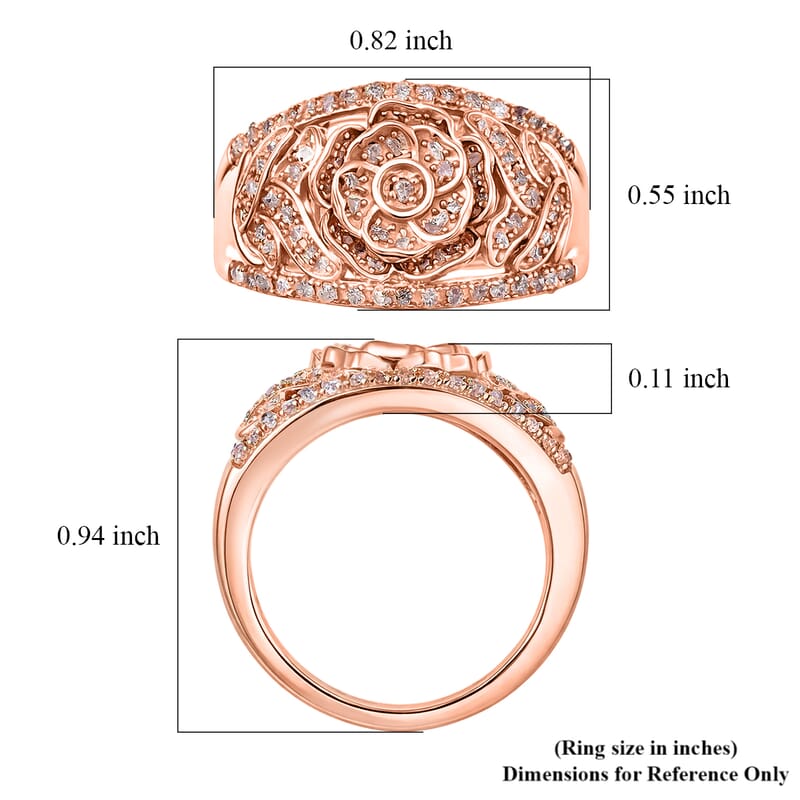 D'Joy Round Cut Natural Pink Diamond 0.50 ctw Eternal Bloom Statement Ring in 18K Vermeil Rose Gold Over Sterling Silver (Size 10.0)
