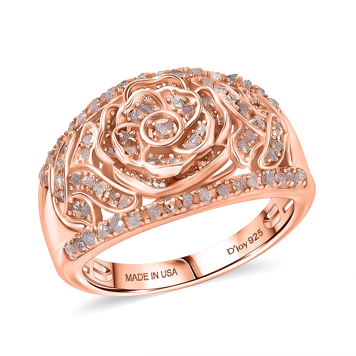 D'Joy Round Cut Natural Pink Diamond 0.50 ctw Eternal Bloom Statement Ring in 18K Vermeil Rose Gold Over Sterling Silver (Size 5.0)