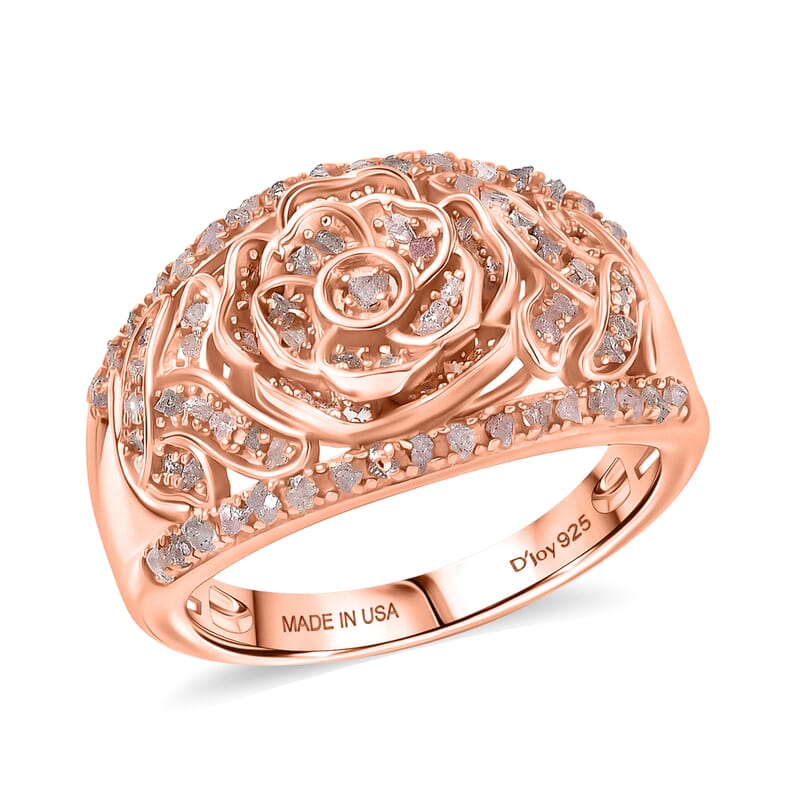 D'Joy Round Cut Natural Pink Diamond 0.50 ctw Eternal Bloom Statement Ring in 18K Vermeil Rose Gold Over Sterling Silver (Size 5.0)