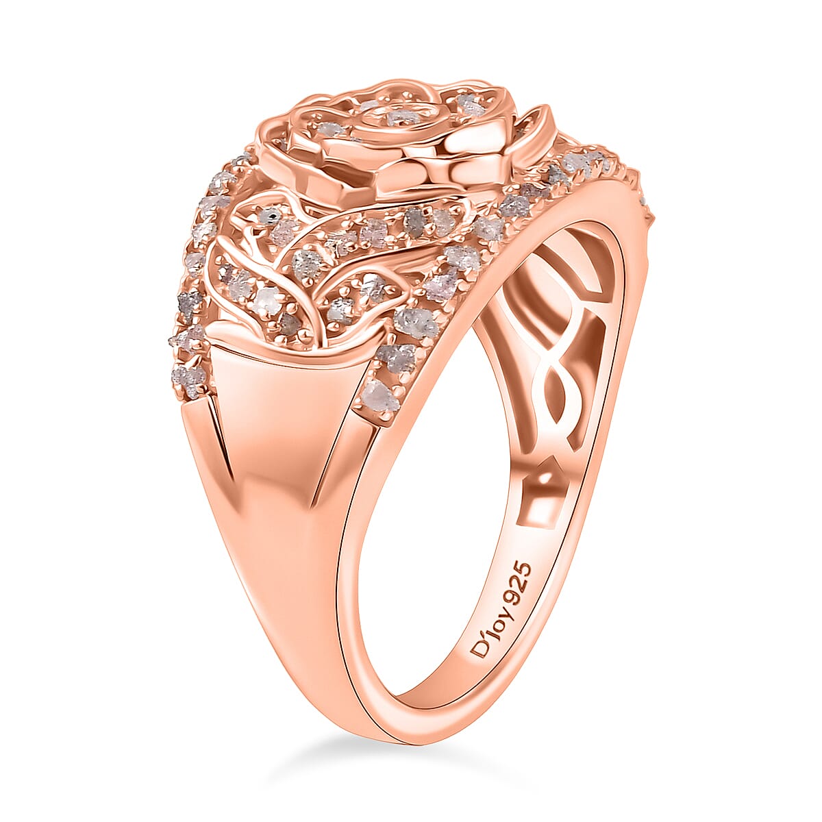 D'Joy Round Cut Natural Pink Diamond 0.50 ctw Eternal Bloom Statement Ring in 18K Vermeil Rose Gold Over Sterling Silver (Size 5.0)