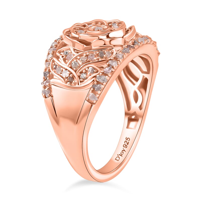 D'Joy Round Cut Natural Pink Diamond 0.50 ctw Eternal Bloom Statement Ring in 18K Vermeil Rose Gold Over Sterling Silver (Size 5.0)