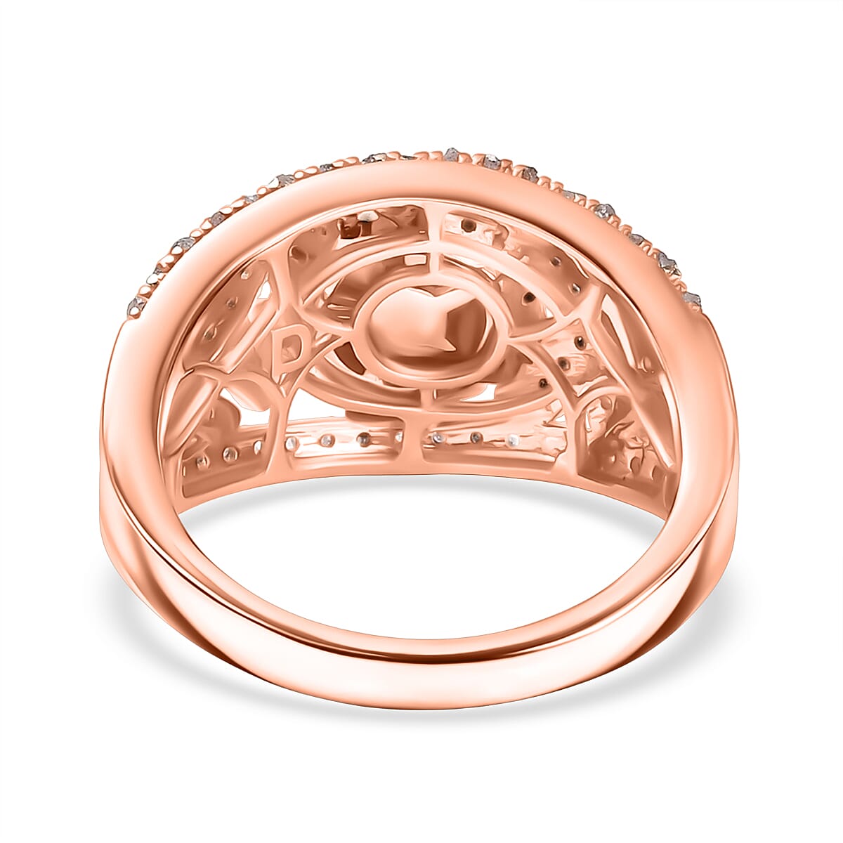 D'Joy Round Cut Natural Pink Diamond 0.50 ctw Eternal Bloom Statement Ring in 18K Vermeil Rose Gold Over Sterling Silver (Size 5.0)