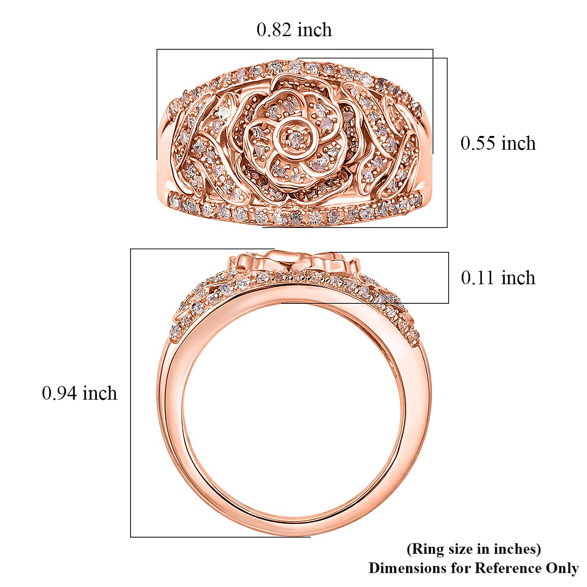 D'Joy Round Cut Natural Pink Diamond 0.50 ctw Eternal Bloom Statement Ring in 18K Vermeil Rose Gold Over Sterling Silver (Size 5.0)