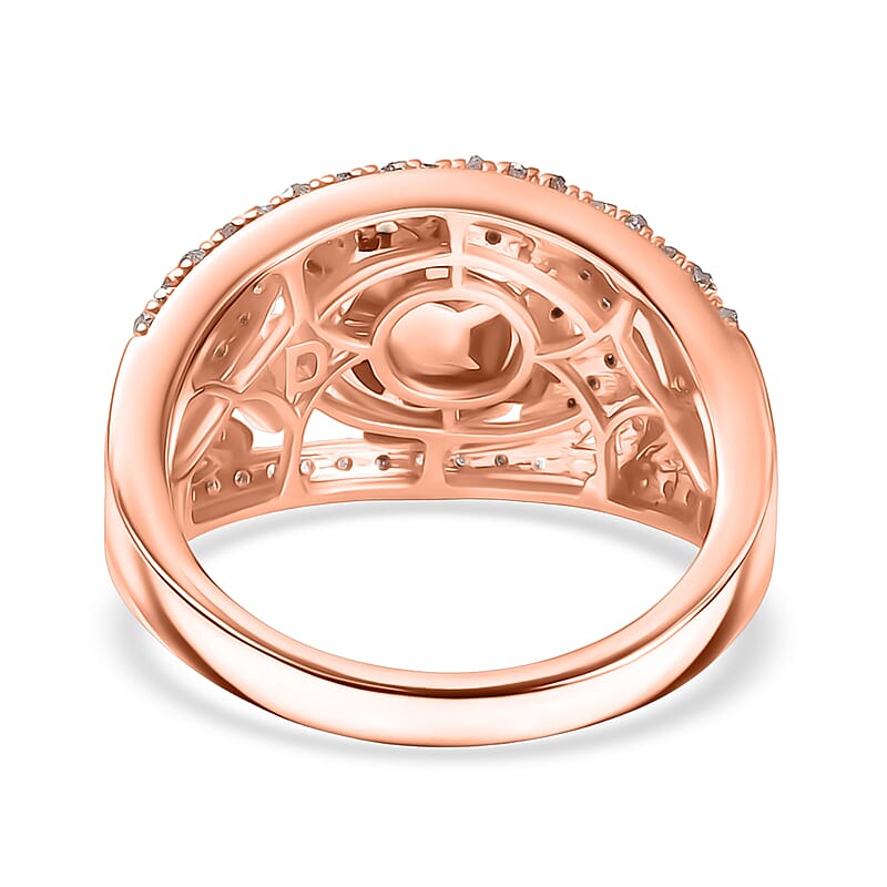 D'Joy Round Cut Natural Pink Diamond 0.50 ctw Eternal Bloom Statement Ring in 18K Vermeil Rose Gold Over Sterling Silver (Size 6.0)
