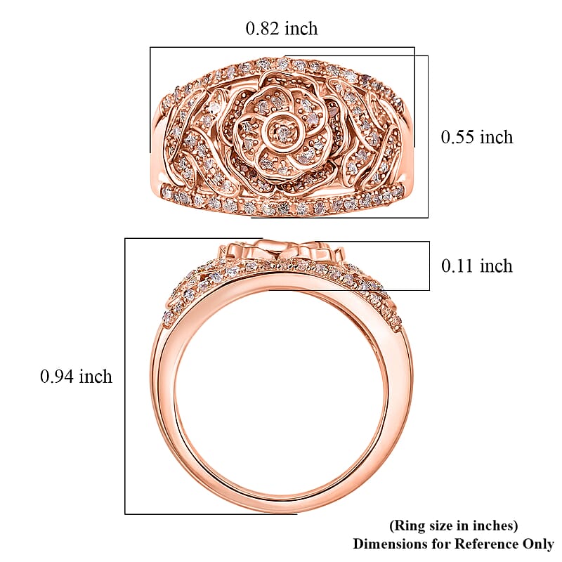 D'Joy Round Cut Natural Pink Diamond 0.50 ctw Eternal Bloom Statement Ring in 18K Vermeil Rose Gold Over Sterling Silver (Size 6.0)